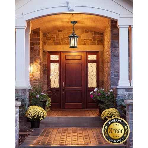 VIANIS Outdoor Pendant Lights, Modern Hanging Outside Lantern, Aluminum Porch Light Ceiling, Black Outdoor Chandelier for Porch with Clear Glass for House Doorway