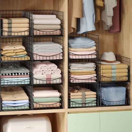 JKsmart 4-Tier Stackable Closet Organizers and Clothes Storage Shelves - Clothes Storage Bins for Jeans, Pants, and Sweaters - Wardrobe Cupboard Organizer for Closet Organization-Black