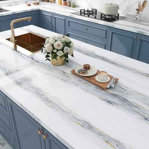 FunStick Gold White Marble Countertop Contact Paper Waterproof Marble Contact Paper for Countertops Cabinets Removable Marble Wallpaper Peel and Stick Countertops for Kitchen Bathroom Table 15.8"x80"