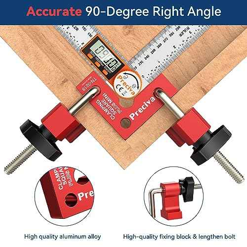 Preciva 90 Degree Mini Positioning Squares 2 Sets (2.32''x 2.32''), Aluminum Alloy Right Angle Clamps Fixing Clamp, Carpenter Corner Clamping Square Tool for Picture Frame Box Cabinets Drawers (Red)