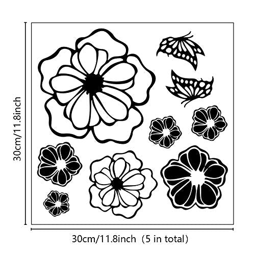 5 Sheets White Flower Wall Stickers, DIY Butterfly Wall Decals Art for Bedroom Sofa Background, Different Sizes and Shapes Stickers, Offices Living Room Classroom Home Decoration (Black Flower)