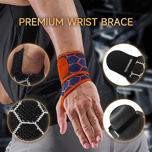 Sport Slim Wrist Wrap - Wrist Brace for Carpal Tunnel Relief, Neoprene-Free Compression Wrist Support for Workout, Adjustable Wrist Guards Fit Right Left Hand(Cobalt Bule, 2 Pack)
