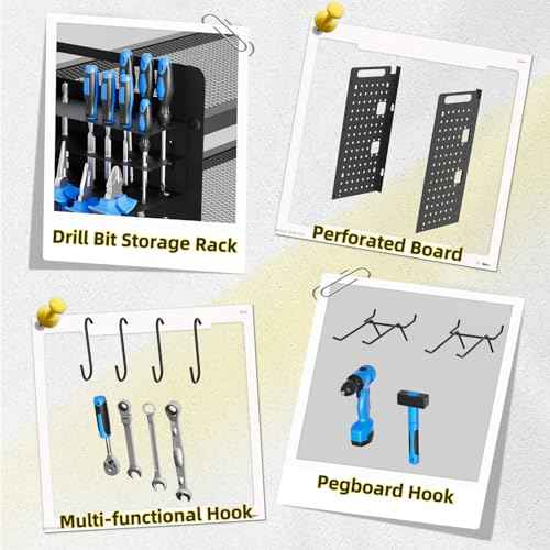 Power Tool Organizer Wall Mount with Charging Station, 4 Layers 4 Drill Holder, Heavy Duty Storage Utility Racks, Supports 600 lbs,Battery Shelf for Garage and Workbench (16 Inch 4 Drills Holder)