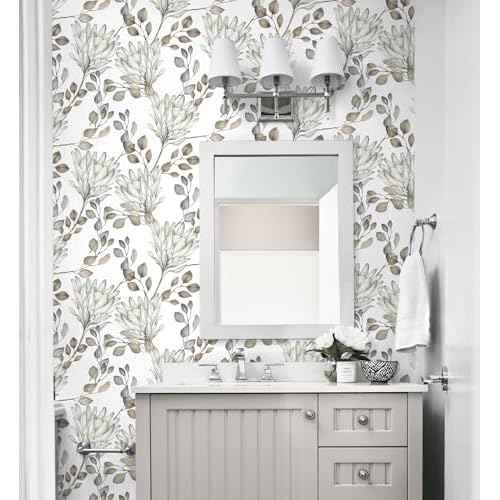 CiCiwind Floral Wallpaper Peel and Stick Wallpaper for Bedroom Bathroom Boho Leaf Contact Paper Textured Self Adhesive Removable Botanical Eucalyptus Vinyl Wall Paper 17.3" ¡¿ 197"