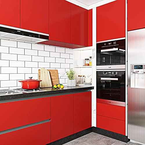 Livelynine Red Contact Paper Peel and Stick Roll Self Adhesive Vinyl Wrap Removable Wallpaper Waterproof Countertops Shelf Liners Cabinets Old Furniture Crafts Wall Paper Decorations 15.8x78.8'