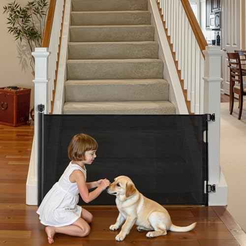 VEVOR Retractable Baby Gate, Extends to 72.8 inch Wide, 31.3 inch Tall, with Security Lock, Easy to Use, Walk Through Without Tripping, Mesh Dog Gate for Stairs, Hallways, Indoor/Outdoor, Black
