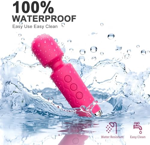 Personal Massager Wand, 8 Speeds 20 Modes Handheld Vibration, Cordless Portable Waterproof Massager, Quiet Mini for Muscle Aches, Back Pain & Sports Recovery, for Women (Rose red)