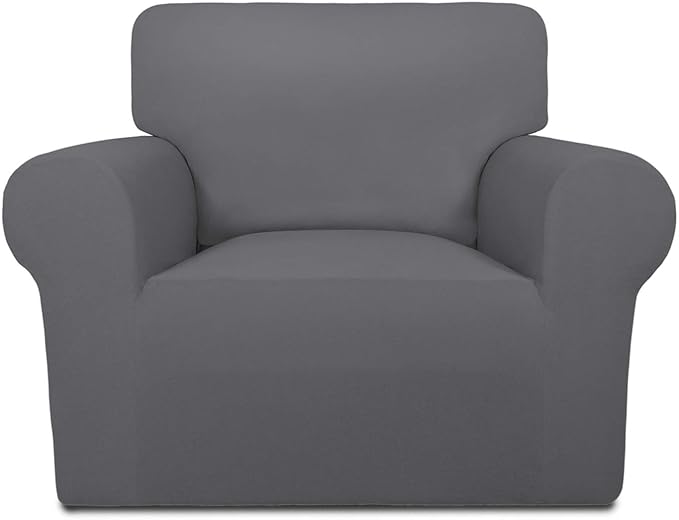 PureFit Super Stretch Chair Sofa Slipcover – Spandex Non Slip Soft Couch Sofa Cover, Washable Furniture Protector with Non Skid Foam and Elastic Bottom for Kids, Pets （Chair, Gray ）