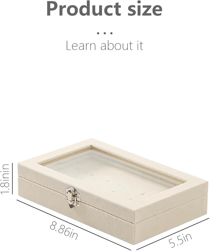 Ring Holder Organizer Box,Jewelry Ring Display Case, Earring Necklace Storage Tray With Top Glass Lid (Beige, 30 Slots Ring)