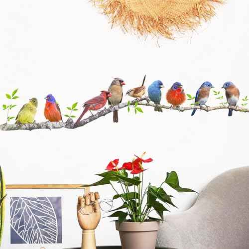 Bird On Branch Wall Decals,Removable Creative Bird Wall Stickers,DIY Vinyl Art Murals for Boys Girls Kids Bedroom Living Room Nursery Decoration (F483)