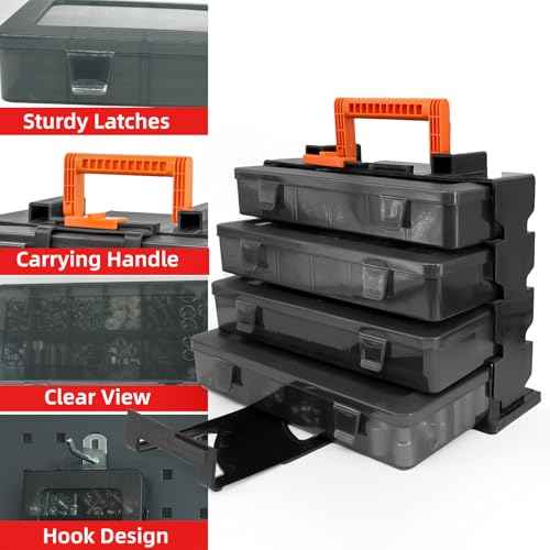 ZKH Small Parts Organizer Box, Clear Tackle Box Organizer with 4x12 Compartments, Removable Dividers, Stackable Bead Organizer Box, Ideal Craft Organizers and Storage for Beads,Screws,Fishhooks,Parts