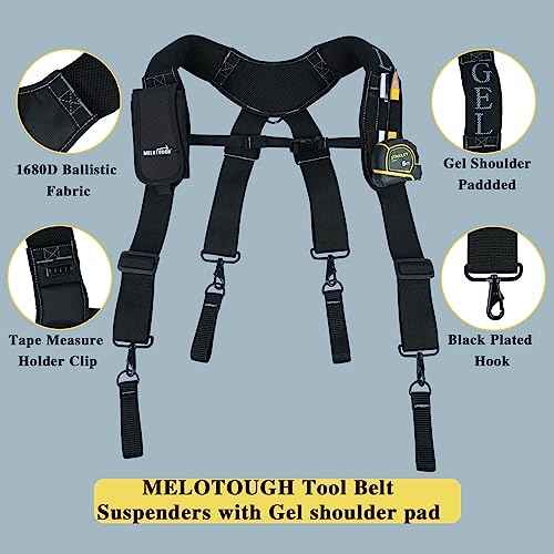 MELOTOUGH Work Belt Suspender Tool Belt Suspenders Bag Suspenders for Men Heavy Duty with Gel Shoulder Pad Detachable Phone Holder for Construction/Electrician/Contractor/Carpenter