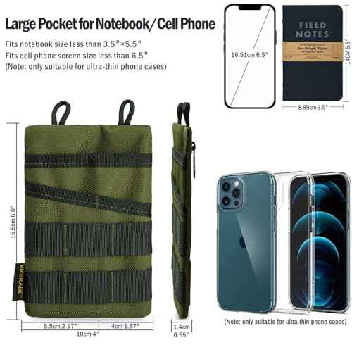 VIPERADE VE3 Tool Pouch Pocket Organizer, Nylon Tool Belt Loop Pouch with 4 Pockets Tool Storage EDC Pouch for Flashlight/Pocket Knife, Tactical Pen, Notebook (OD Green)