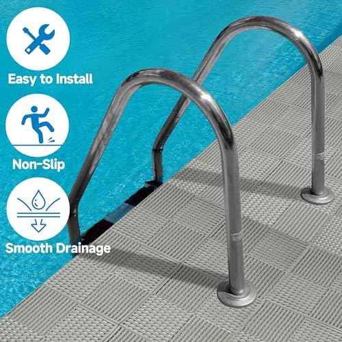 jxgzyy 24Pcs Interlocking Drainage Tiles, 12"¡¿12" Non-Slip Modular Interlocking Cushion Soft PVC Drainage Mat for Pool Bathroom Patio Balcony Boat Garage, Gray