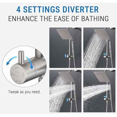 G-Promise All Metal Shower Diverter with Low Holder, Extended 13.5 Inch, 3-Way Diverter Valve with Pause Mode for Handheld and Fixed Shower Heads ? 4-Setting Replacement Part (Brushed Nickel)
