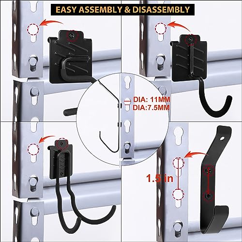 Wallmaster Boltless Shelving Hook Organizer Kit,7 Pcs Adjustable Storage Hanging Accessories for 1.5 inch Keyhole Rack,Garage Heavy Duty Tool Storage System