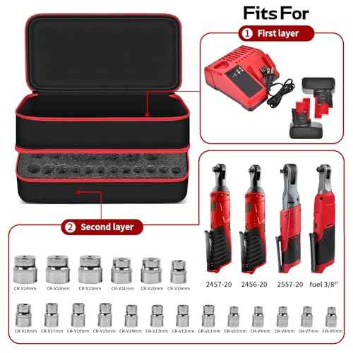 Tools Bag for Milwaukee 2457-20/2456-20/ M12 Cordless 3/8" Sub-Compact 35 ft-Lbs 250 RPM Ratchet Storage Organizer for M12 Batteries, Rapid Charger, Sockets Accessories(Case Only)