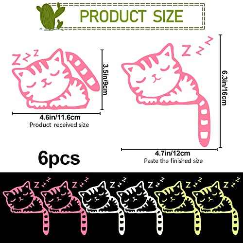 6 Sheets Removable Switch Stickers Luminous Light Switch Decals Glow in The Dark Adorbale Cat Pet Animal Wall Stickers Cartoon Cat Dog PVC Wall Stickers for DIY Home Decor Switch Decoration