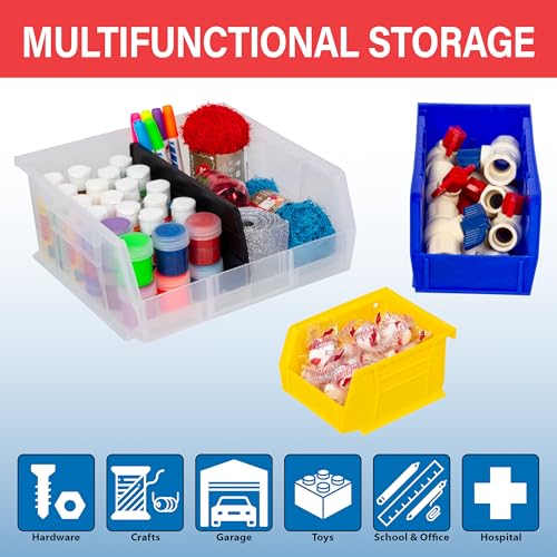 Akro-Mils 30210 AkroBins Plastic Storage Bins, Space-Saving Stackable Bins for Garage, Pantry, Craft Organization, 5-Inch x 4-Inch x 3-Inch, Red, 6-Pack