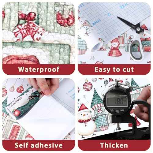 Vinjiasin Christmas Peel and Stick Wallpaper, Self Adhesive Removable Wallpaper, Thicken Christmas Contact Paper for Bedroom Walls Living Room Window Fireplace Decoration(17.3"x 118")