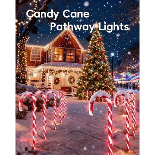 COOLWUFAN 24 Pack Christmas Candy Cane Pathway Lights, 22'' Outdoor Christmas Decorations Path Lights, Waterproof Candy Cane Yard Markers for Walkway, Lawn, Patio, Holiday Landscape Path D?cor