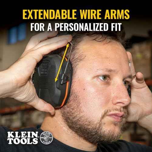 Klein Tools 60570 Hearing Protection Ear Muffs, NRR 27dB, Ultra-Slim Over-the-Head Adjustable Safety Earmuffs for Loud Jobsites