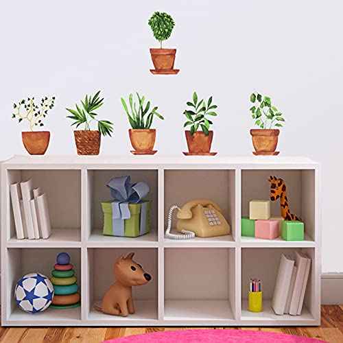 Maydahui 6 Sheets Freshness Green Plant Potted Wall Decals Plant Wall Stickers for Living Room Classroom Decor