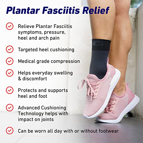 Neo-G Plantar Fasciitis Compression Socks – Support for Plantar Fasciitis, Heel and Arch Pain, Silicone Heel Cushioning for Targeted Pain Relief – Class 1 Medical Device – 1 Pair - L