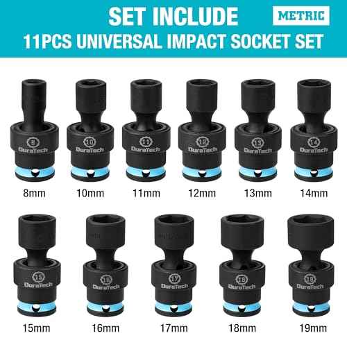 DURATECH 3/8" Drive Impact Swivel Socket Set, 11-Piece Shallow Wobble Socket Set, Metric, Cr-Mo Steel, 6 Points, Organized in Sturdy Storage Case(8-19mm)
