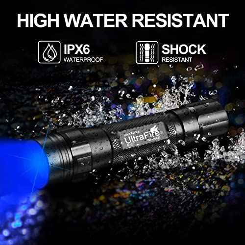 ULTRAFIRE Blue Light Flashlight, 450-460nm Single Mode LED Blue Flashlight, Portable Small Blue Light for Night Fishing and Outdoor Activities-Black House WF-508BL