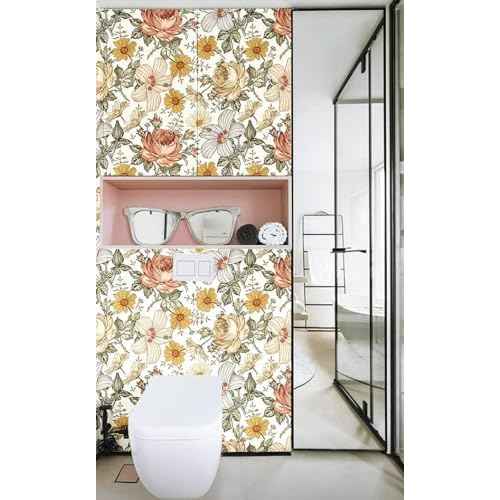 Blooming Wall Multicolor Peony Daisy Peel and Stick Wallpaper Removable Self Adhesive Wall Mural Wall Decor,