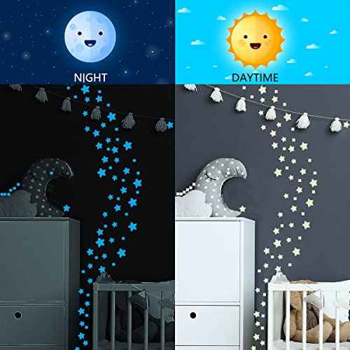 aooyaoo Glow in The Dark Stars Wall Stickers, Glowing Stars for Ceiling and Wall Decals, Perfect for Ceiling, Wall, Room or Party Birthday Gift (452Pcs, Blue)