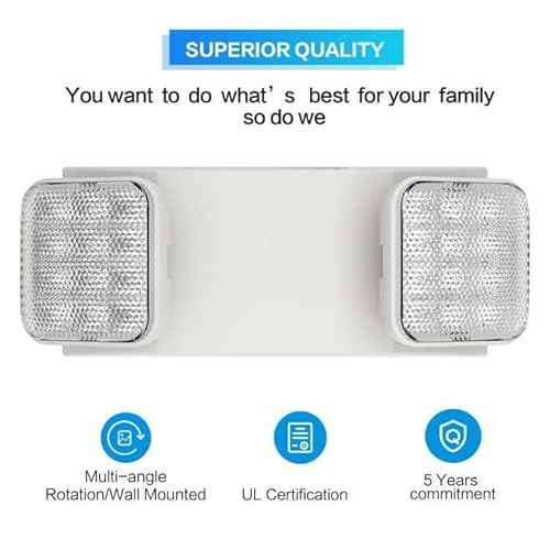 1 Pack LED Emergency Lighting Fixture with 2 LED Heads-Hardwired Adjustable White Commercial Emergency Lights with Battery Backup for Power Failure