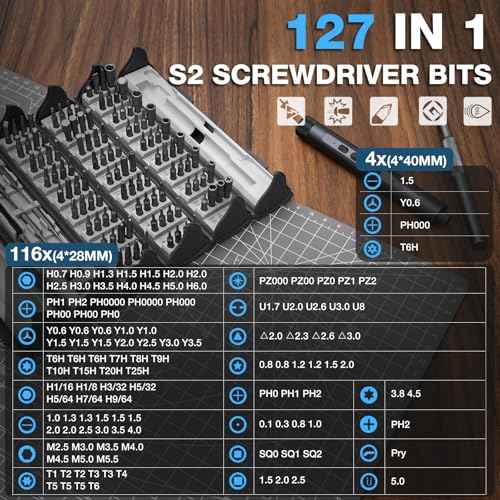 SHALL 127Pcs Mini Electric Screwdriver Set, 120pcs Tough S2 Steel Bits with Pen Style Electric & Manual Screwdriver, Ideal for Laptop, iPhone, Watch, Jewelry, Eyeglasses and Electronic