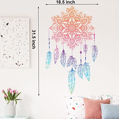Maydahui 4 Sheet Mandala Flower Feather Lotus Wall Decal for Living Room Bedroom