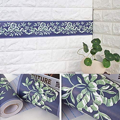UPREDO Royal Blue Floral Wall Border Peel and Stick Ceiling Border Wallpaper Vinyl Waterproof Decoration Decal Sticker,4.2inch by 390inch