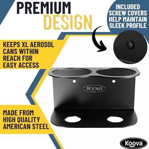 Koova X-Large Spray Can Rack - Fits 2 XL Aerosol Spray Cans, Heavy Duty Steel Wall Mount Organizer, Universal Fit, Hardware Included, Made in USA