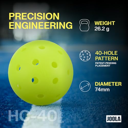 JOOLA HC-40 Hardcourt Pickleball Balls with Storage Tube - USAP Approved Balls for Tournament Play - 3 Pack or 12 Pack Option - Durable Pickleballs for Indoor Play & Outdoor Courts