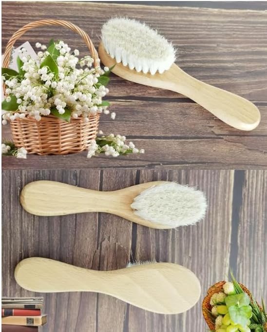 Baby Hair Brush, Wooden Goat Bristles Hair Brush for Newborns & Toddlers, Ideal for Cradle Cap, Perfect Baby Registry Gift, Hypoallergenic, 1 Count