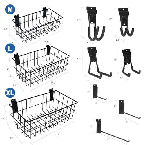 NeatiEase 29 PCS Slatwall Accessories Kit for Garage Rooms Shops Storage, Slat Wall Accessory Includes 3 Pack Slatwall Baskets Set and 26 PCS Multisized Heavy Duty Slatwall Hooks