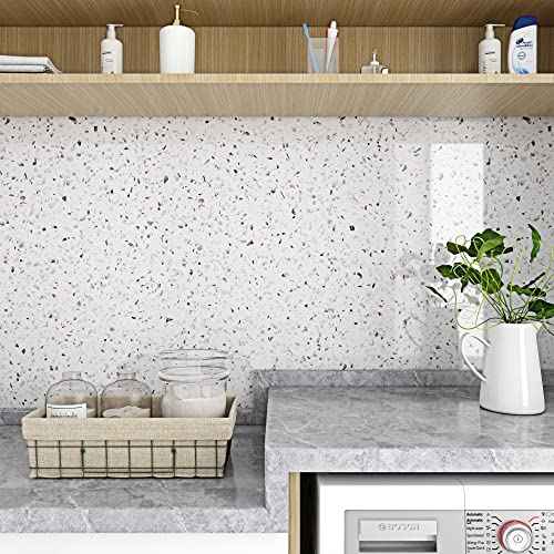 Livelynine White Granite Contact Paper for Countertops Waterproof Peel and Stick Countertops Kitchen Wallpaper Adhesive Counter Top Vinyl Wrap Desk Cover Table Laminate Countertop Sheets 15.8x78.8