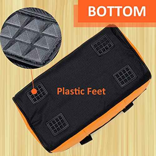 Tool Bag 13 Inch Waterproof Orange Tool Organizer with Wide Mouth and Shoulder Strap for Power and Small Hand Tools Oxford Cloth Fabric(18 Pockets)