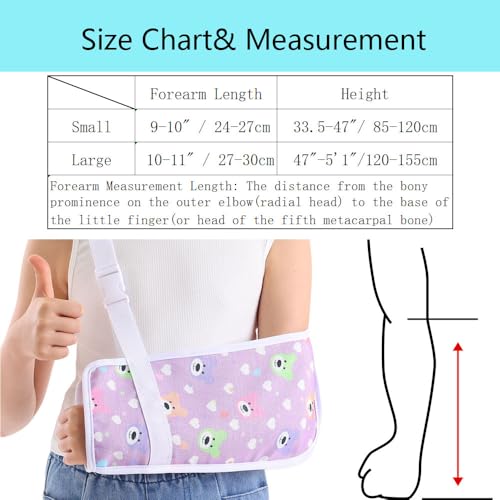 Kids Arm Sling for Broken Arm Torn Rotator Cuff Shoulder Elbow Wrist injury Printed Pediatric Child Toddler Brace Support for Children Girls with Lovely Bear (Large)