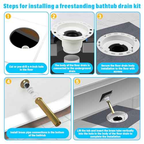 Freestanding Tub Drain Fits All Freestanding Bathtubs,Freestanding Tub Drain Rough-In Kit With Brass Tail Pipes And PVC Adapter,Freestanding Tub Drain Kit Connects To 1-1/2 Inch And 2 Inch PVC Drains