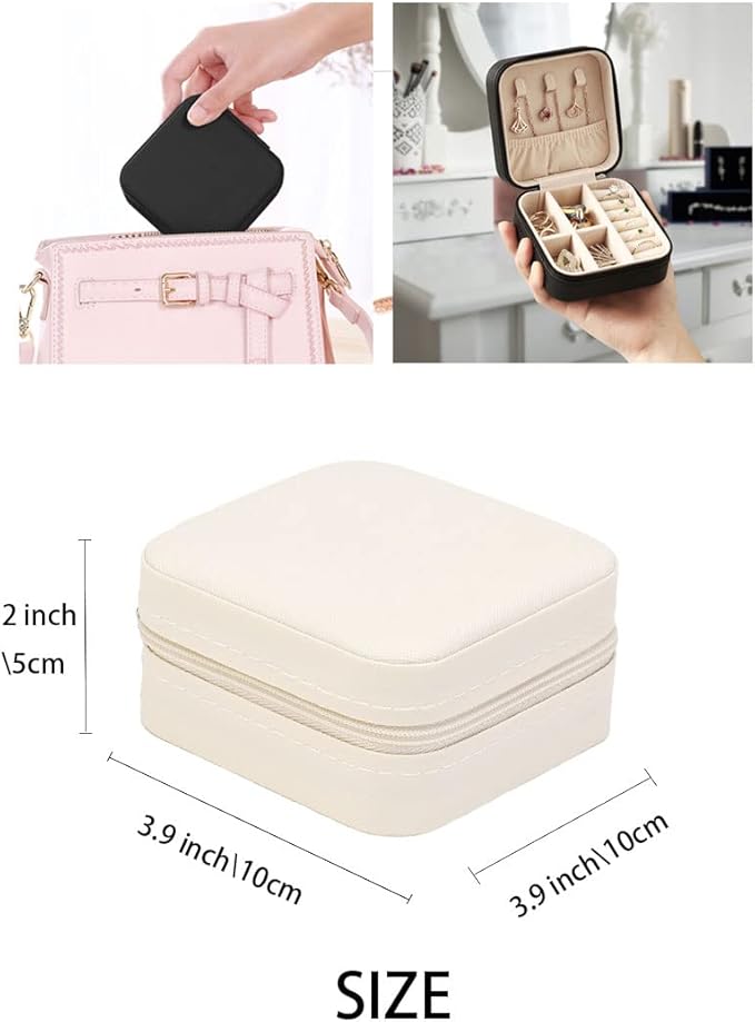 Travel Jewelry Case, Mini Portable Jewelry Travel Boxes, Small Jewelry Organizer for Rings, Earrings, Pendants, Watches, Necklaces, Lipsticks Organizer Storage Holder Case (White)