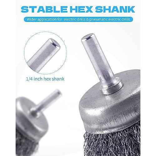 Rocaris 7-Pack Carbon Steel Wire Wheel Brush Set - Cup, Wheel, Pen Brushes with 1/4-Inch Round Shank for Rust Removal, Corrosion and Scrubbing Surfaces