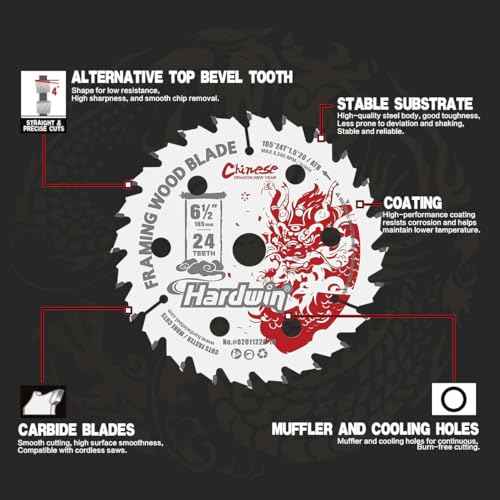 6-1/2'' 24 Teeth Circular Saw Blade for Wood Cutting - 2-Piece Set, Ideal for Plywood, Hardwood, OSB, and More