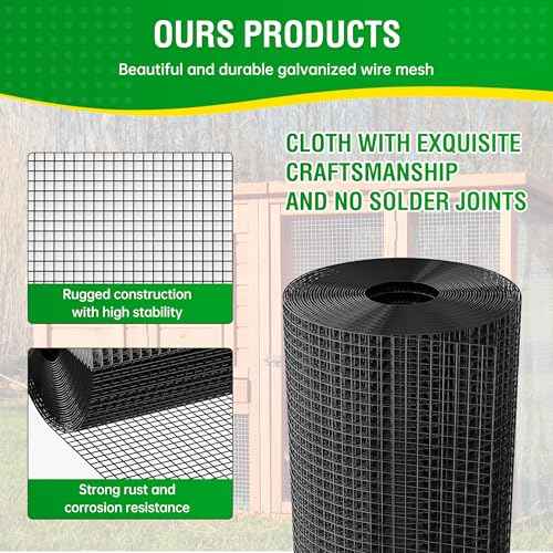 Dynabyte Vinyl Coated Black Hardware Cloth 1/2 inch 24 x 100 ft 19 Gauge, Rust and Corrosion Resistant, Easy to Bend Simple Installation, Chicken Wire Mesh, Garden Fence, Gopher Wire Cloth