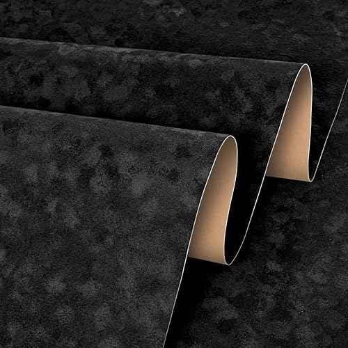 Stickyart Black Velvet Wallpaper Peel and Stick Soft Felt Black Contact Paper Self Adhesive Velvet Textured Wallpaper Removable Luxury Mottled Felt Wall Paper for Drawer Liners Bedroom Decor 12"x80"