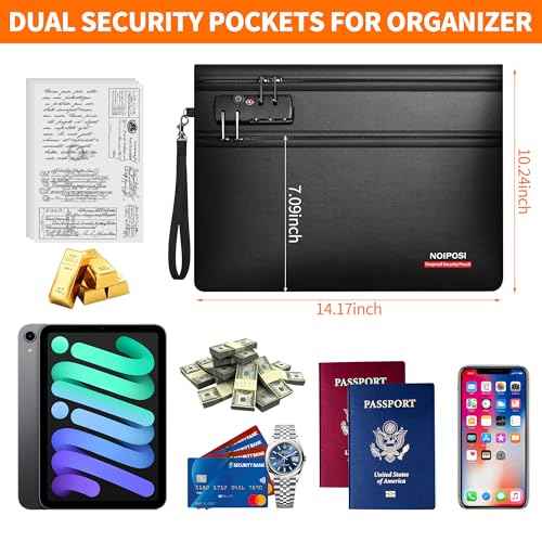 Noiposi 6400¢µ Fireproof Document Bag with Lock,Dual-Zip Compartments Fireproof Money Bag for Cash and Documents,12 Layers Heat Insulated Fireproof Bag with Zipper,Protects Important Papers,Valuables
